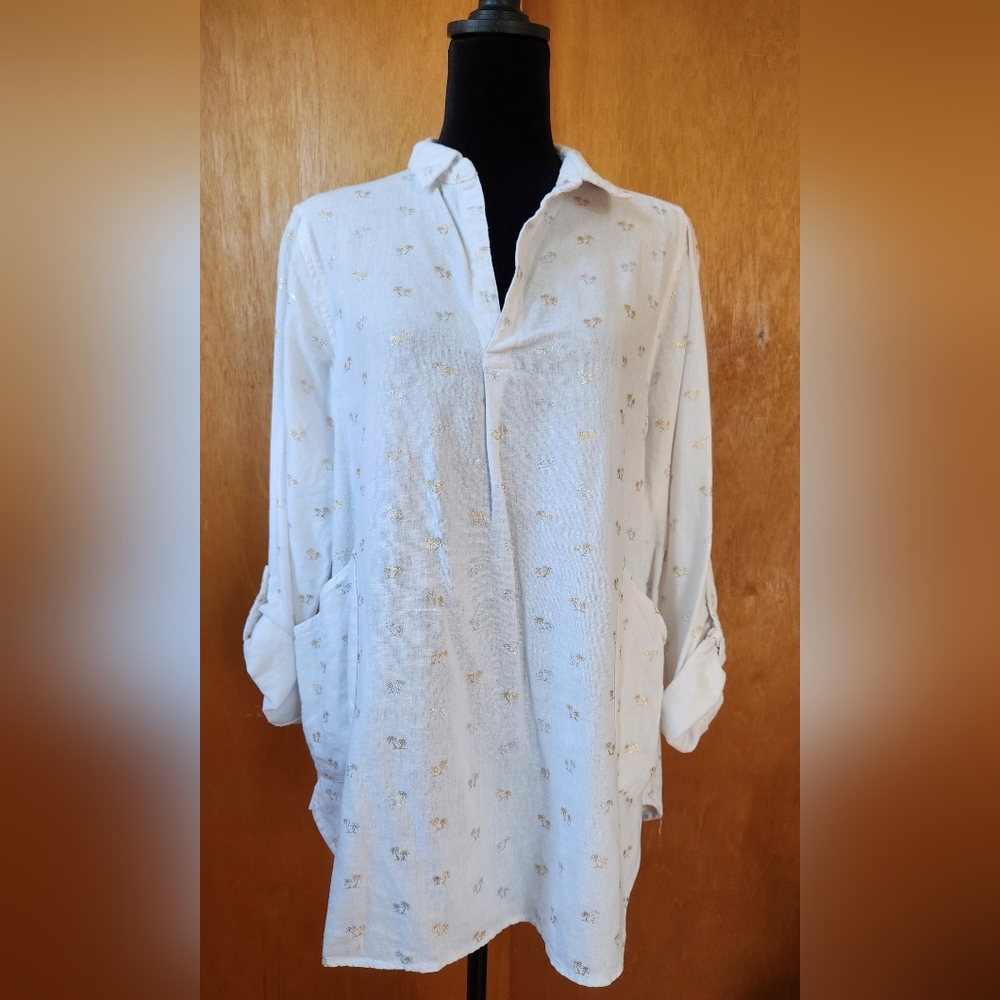 Sigred Olsen beautiful white tunic top with palm trees